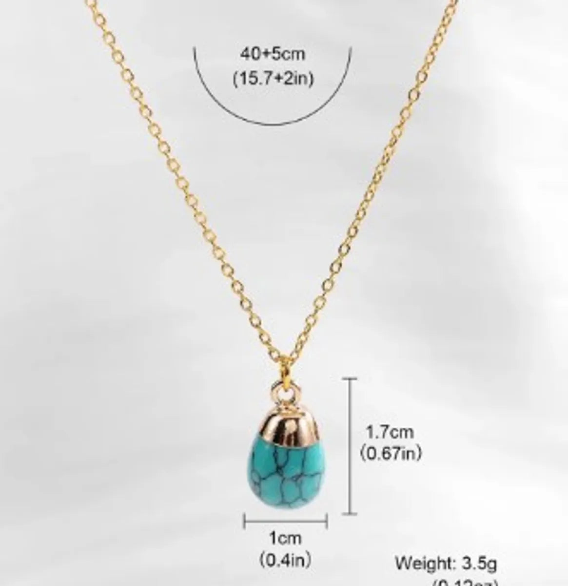 Vacation Water Droplets Turquoise  Copper Plating Inlay Natural Stone Gold Plated Pendant Necklace