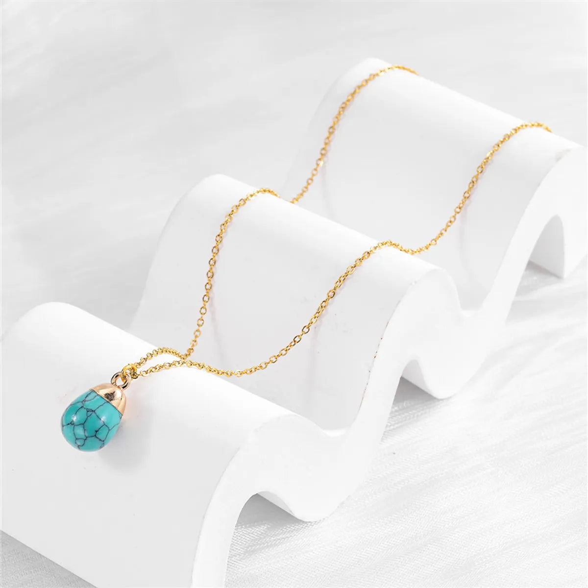 Vacation Water Droplets Turquoise  Copper Plating Inlay Natural Stone Gold Plated Pendant Necklace