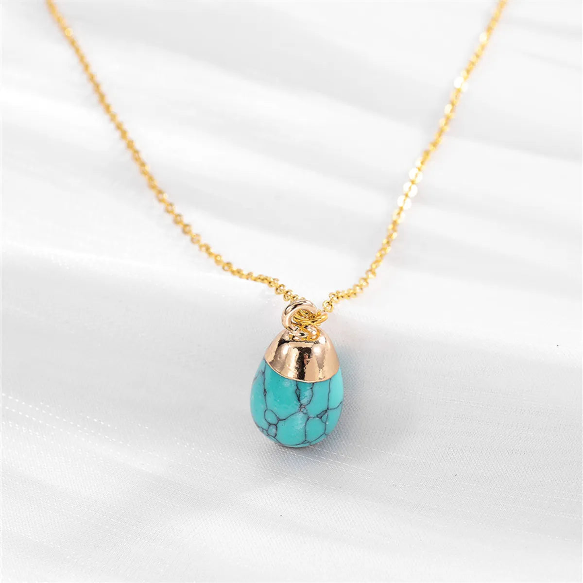 Vacation Water Droplets Turquoise  Copper Plating Inlay Natural Stone Gold Plated Pendant Necklace