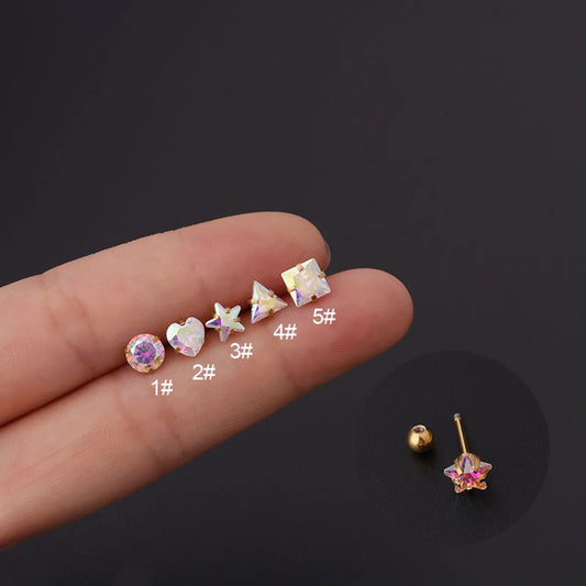 Vintage Color Zircon Stainless Steel Screw Fine Needle Ear Bone Studs Single Wholesale Gooddiy