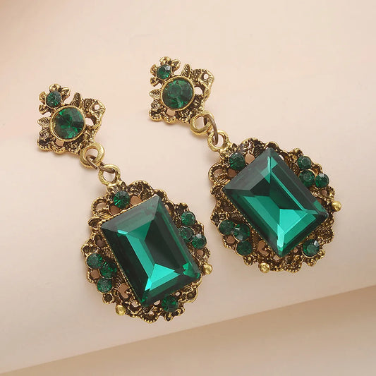 Vintage Court Rhinestone Big Gem Stud Earrings