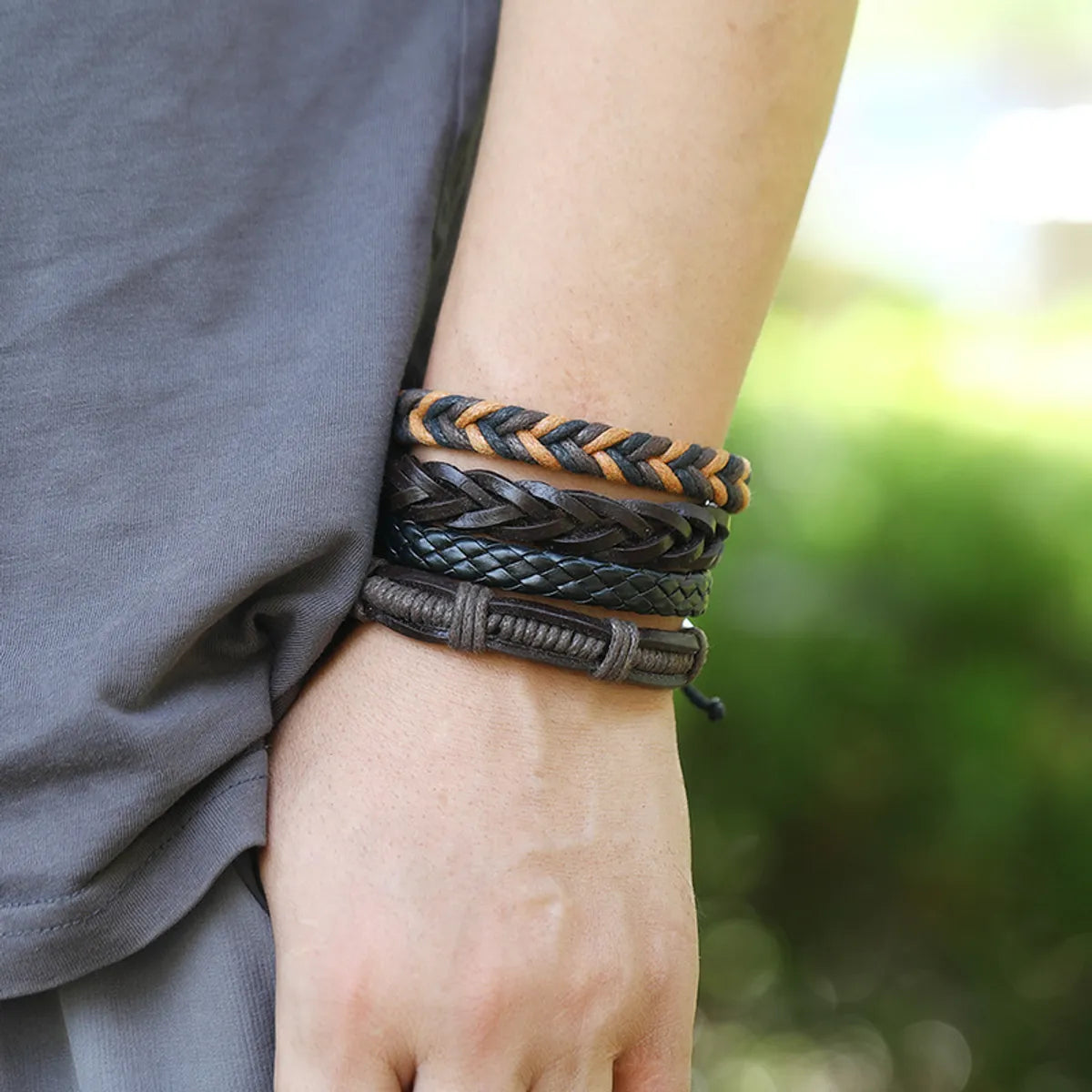 Vintage Cowhide Creative Gift Woven Men'S Hip-Hop Bracelet Combination Set