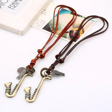 Vintage Cowhide Rope Alloy Musical Instrument Cowhide Necklace Sweater Chain Long Money Chain Fashion Wild Jewelry