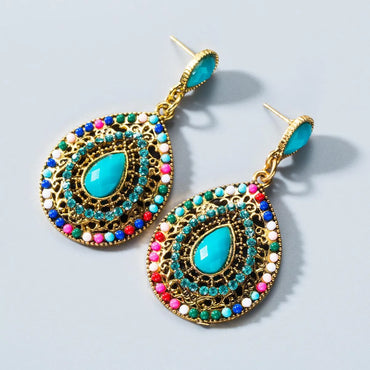 Vintage Drop-Shaped Rhinestone Earrings Nhln143576