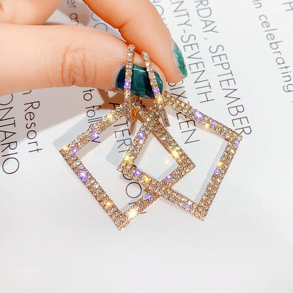 Vintage Exaggerated Inlaid Rhinestone Square Earrings Wholesale