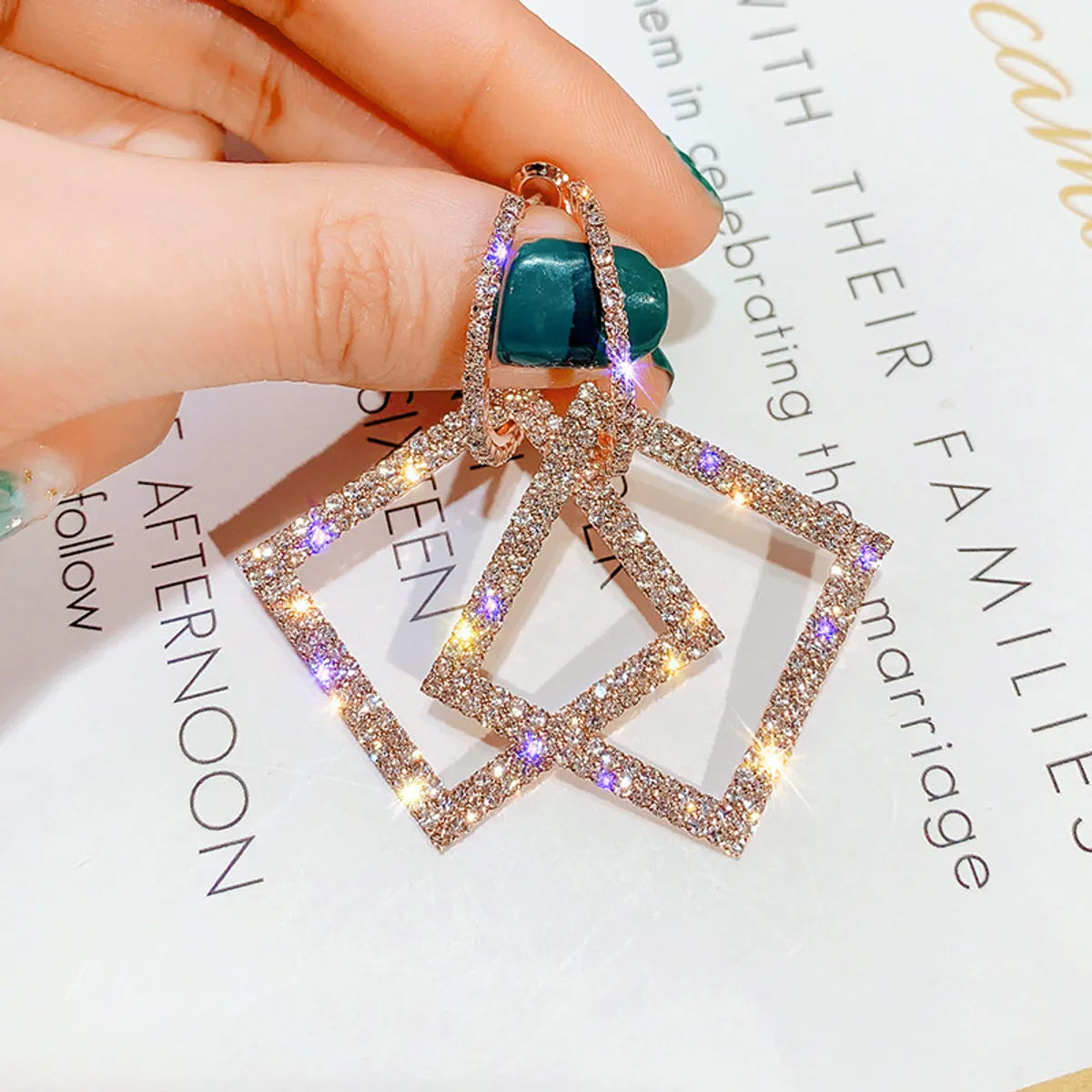 Vintage Exaggerated Inlaid Rhinestone Square Earrings Wholesale