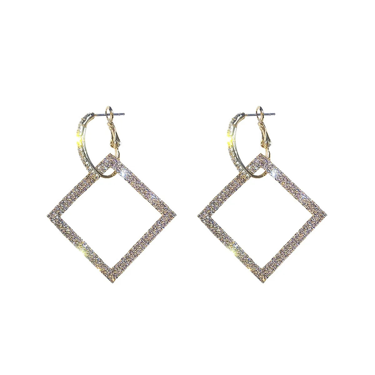 Vintage Exaggerated Inlaid Rhinestone Square Earrings Wholesale