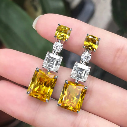 Vintage Geometric Emeraldinlaid Zircon Copper Earrings