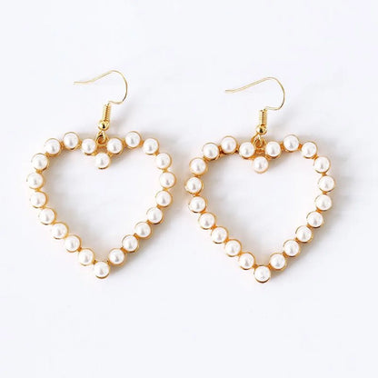 Retro Heart Inlaid Pearls Metal No Inlaid Earrings