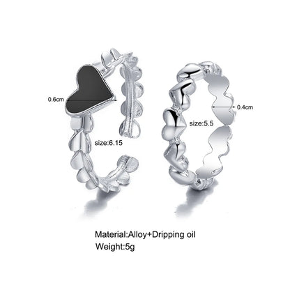 Vintage Heart-Shaped Dripping-Oil Two-Piece Alloy Rings Set Wholesale