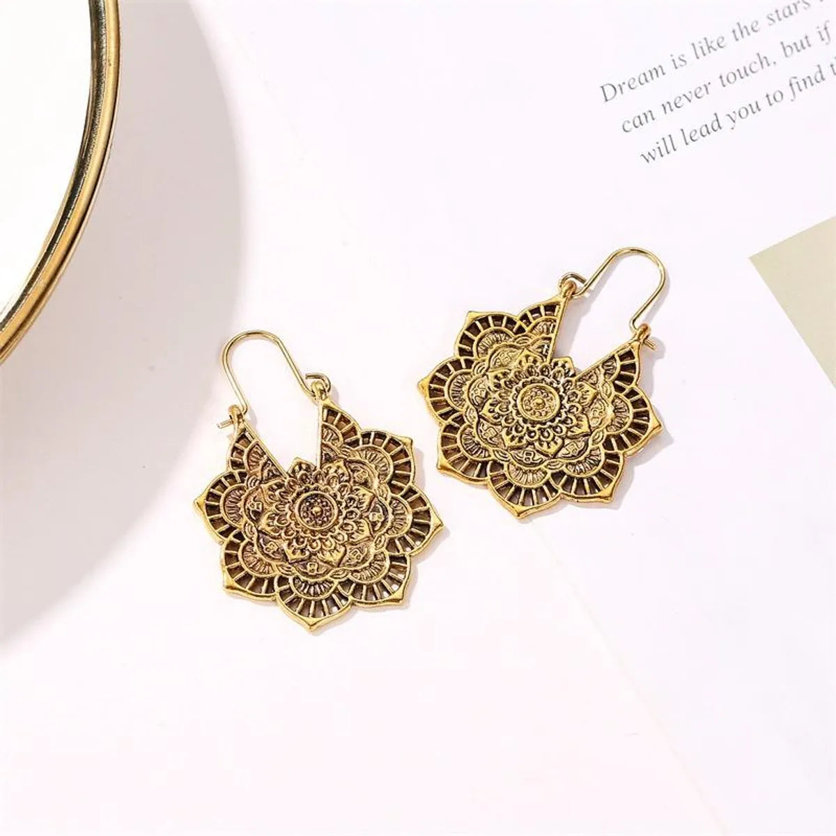 Vintage Metal Openwork Flower Earrings Nhdp145199