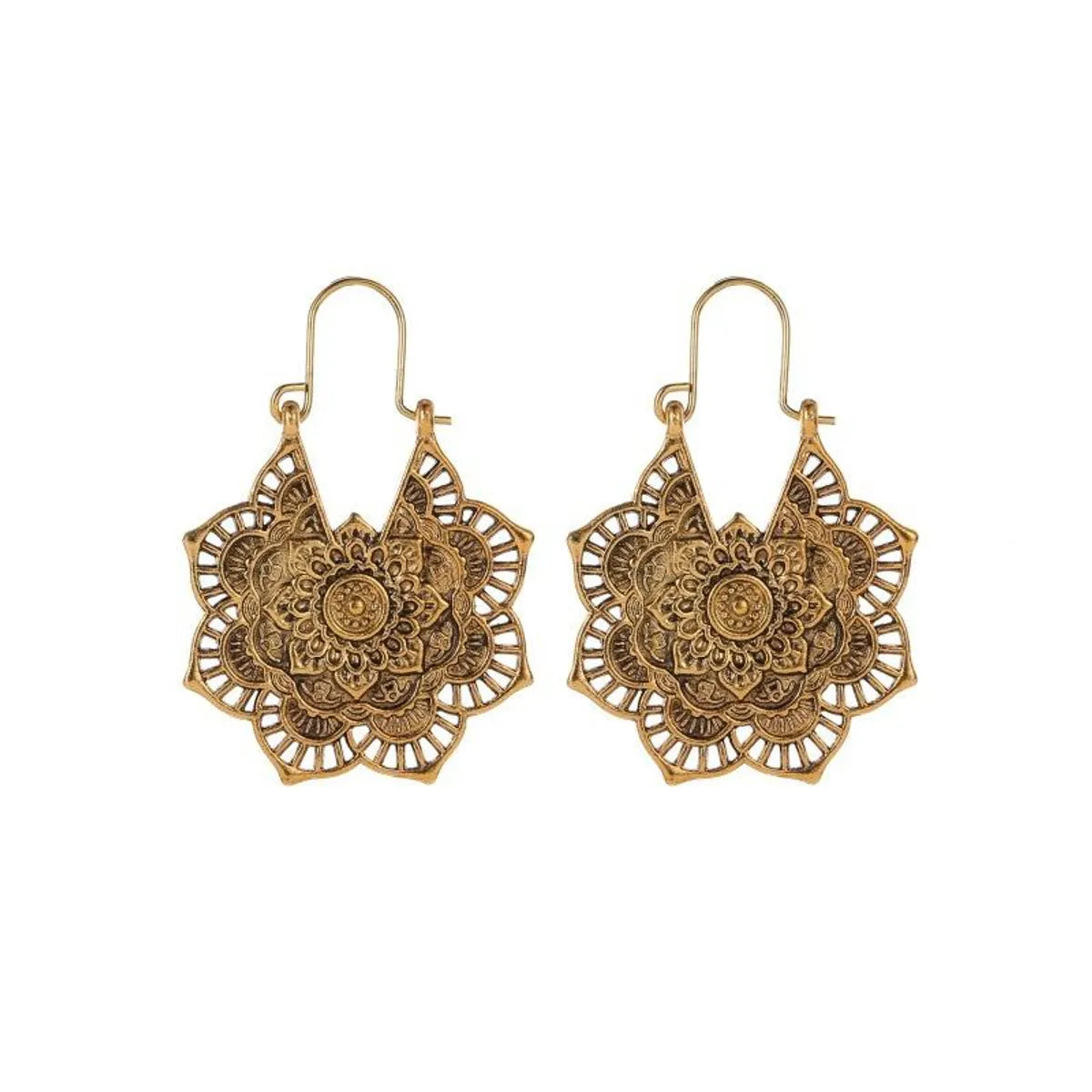 Vintage Metal Openwork Flower Earrings Nhdp145199