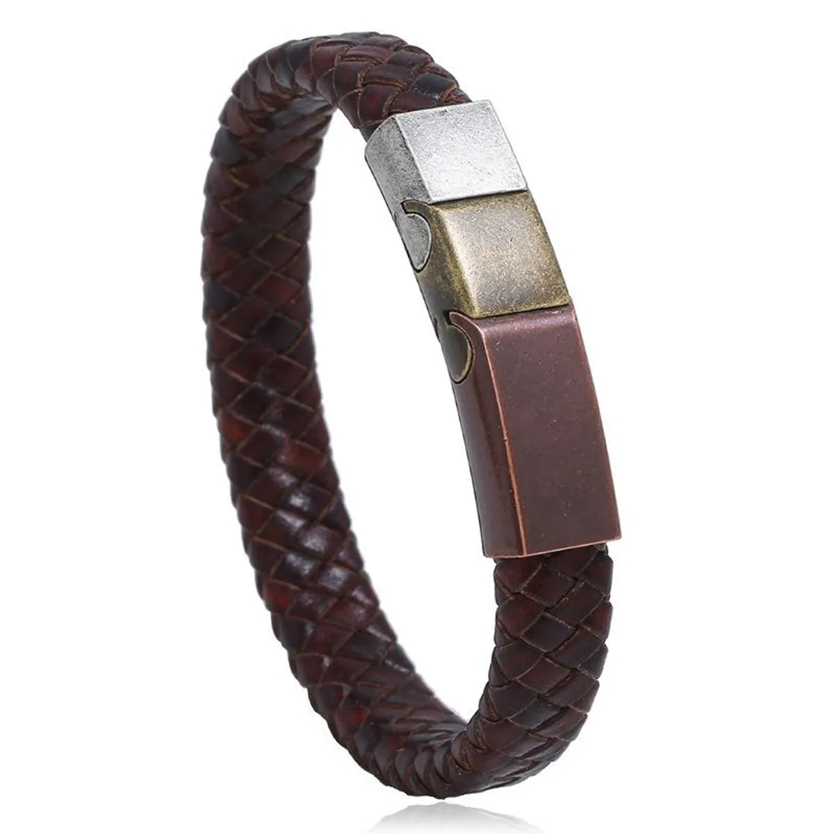 Vintage Stainless Steel Leather Woven Bracelet Nhpk142795