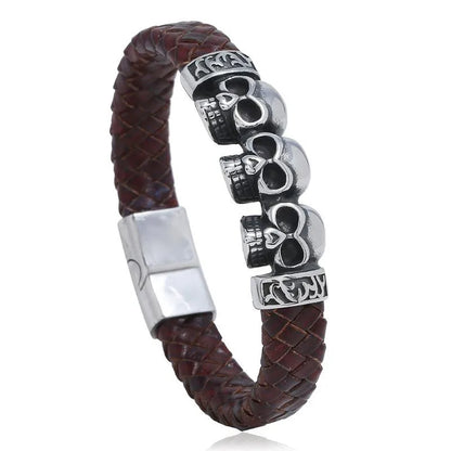 Vintage Stainless Steel Skull Leather Bracelet Nhpk142790