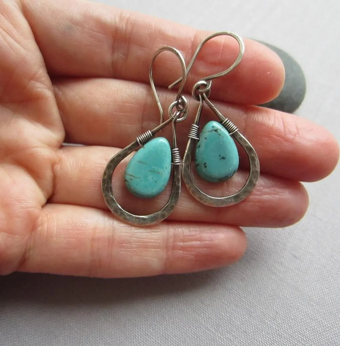 Wholesale Jewelry 1 Pair Vintage Style Water Drop Alloy Turquoise Earrings