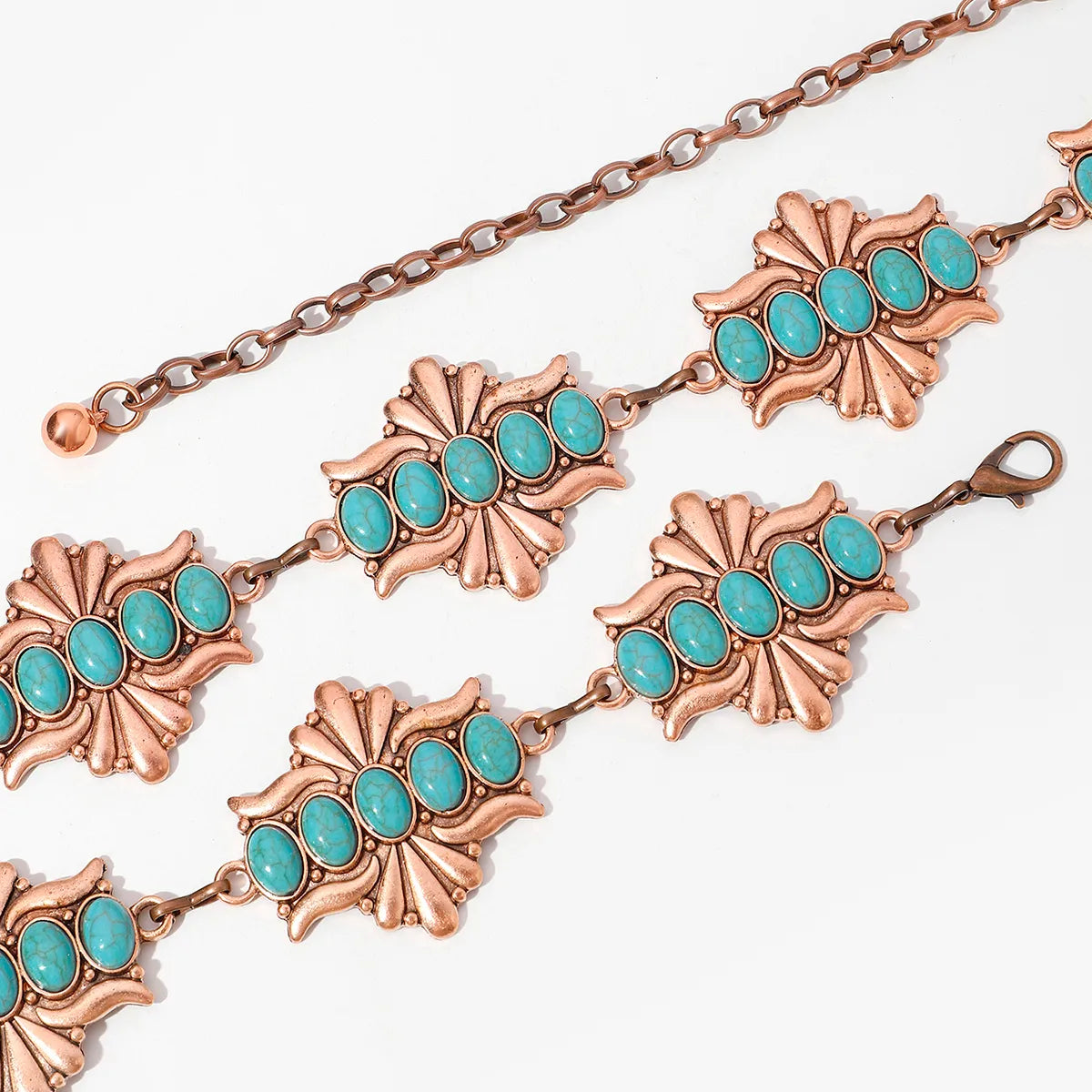 Vintage Style Bohemian Geometric Zinc Alloy Inlay Turquoise Rose Gold Plated Gold Plated Silver Plated Women's Waist Chain