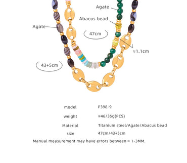 Vintage Style British Style Animal Color Block Agate Titanium Steel Beaded Plating 18k Gold Plated Necklace