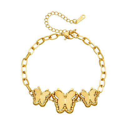 Vintage Style Butterfly 304 Stainless Steel 18K Gold Plated Bracelets In Bulk