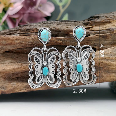 Vintage Style Butterfly Metal Plating Inlay Turquoise Silver Plated Women's Drop Earrings