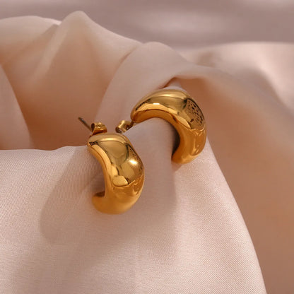 Vintage Style C Shape Plating Stainless Steel Gold Plated Earrings