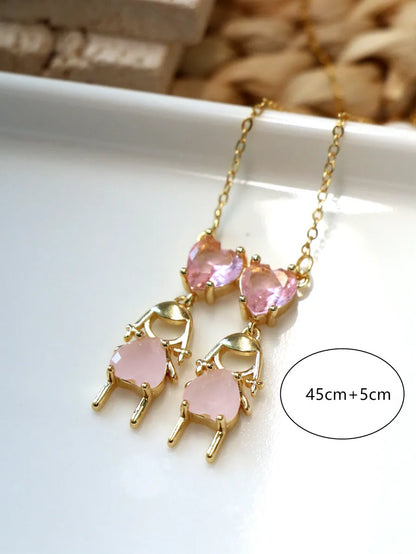 Vintage Style Cartoon Character Doll Heart Shape Copper Plating Inlay Zircon Pendant Necklace