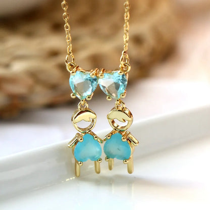 Vintage Style Cartoon Character Doll Heart Shape Copper Plating Inlay Zircon Pendant Necklace