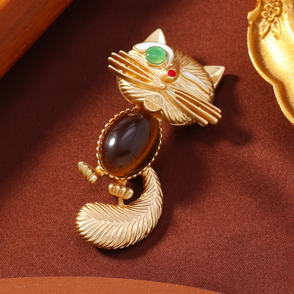 Vintage Style Cat Alloy Inlay Rhinestones Tiger Eye Unisex Corsage Brooches