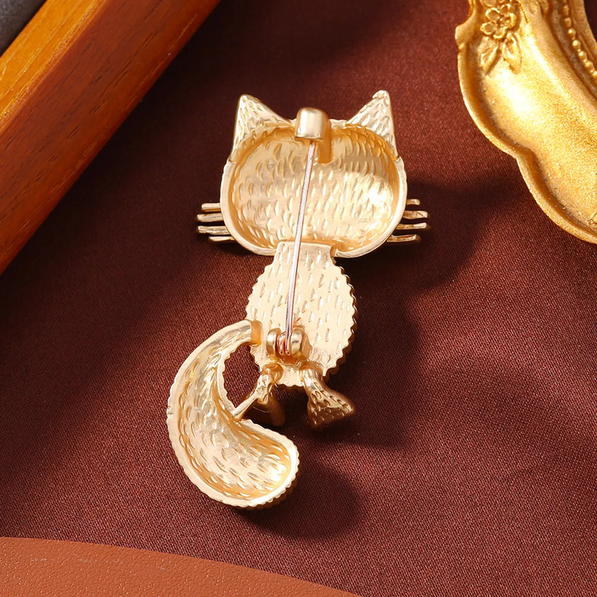 Vintage Style Cat Alloy Inlay Rhinestones Tiger Eye Unisex Corsage Brooches