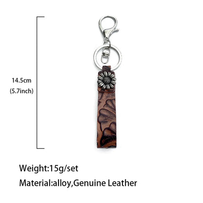 Vintage Style Cattle Flower Pu Leather Inlay Turquoise Unisex Bag Pendant Keychain