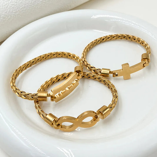 Vintage Style Classic Style Blade Cross Infinity Stainless Steel Plating Gold Plated Bangle