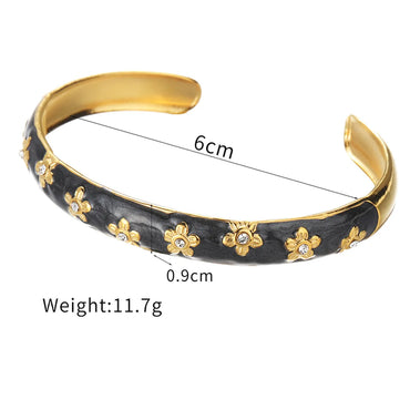 Vintage Style Classic Style Flower 304 Stainless Steel 18K Gold Plated Artificial Crystal Zircon Cuff Bracelets In Bulk