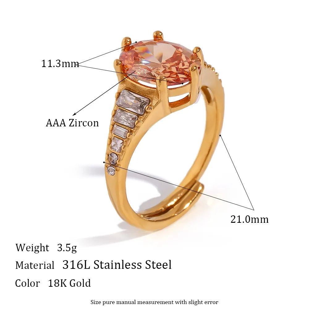 Wholesale Jewelry Vintage Style Classic Style Round 304 Stainless Steel Zircon 18K Gold Plated Plating Inlay Rings