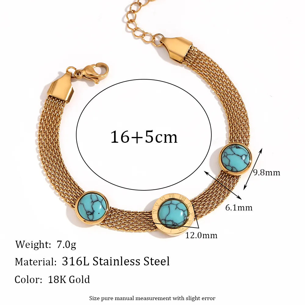 Vintage Style Classic Style Round 304 Stainless Steel 18K Gold Plated Turquoise Bracelets In Bulk