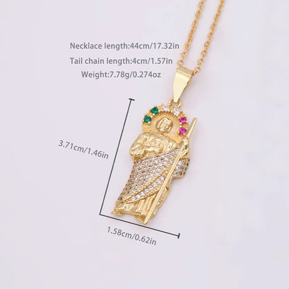 Vintage Style Classic Style St Jude Copper 18k Gold Plated Zircon Pendant Necklace In Bulk