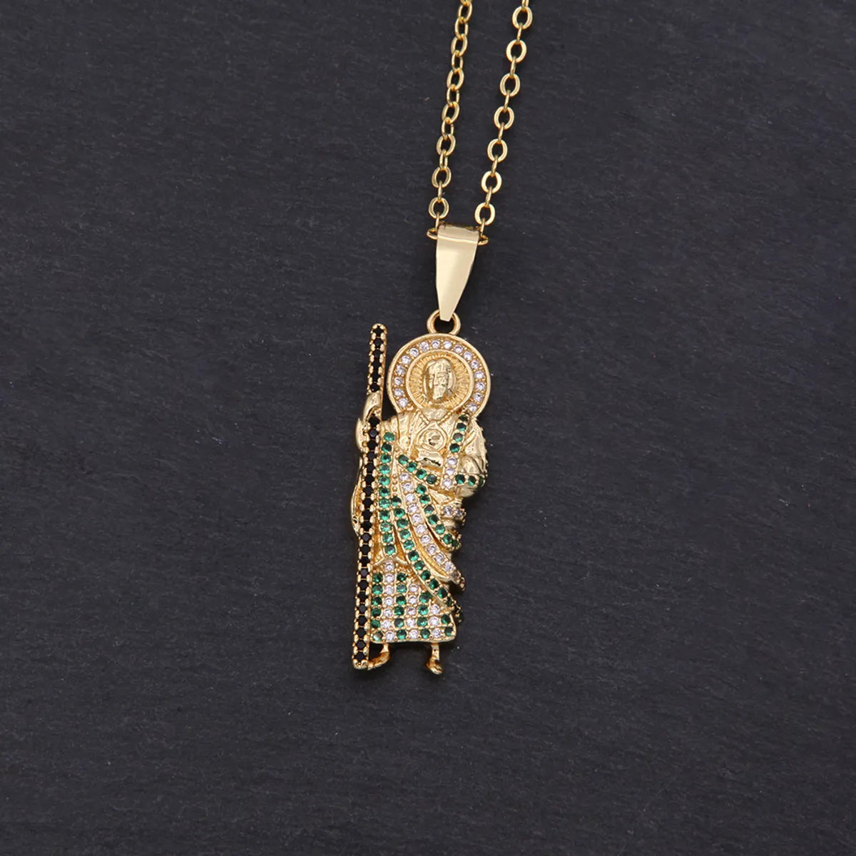 Vintage Style Classic Style St Jude Copper 18k Gold Plated Zircon Pendant Necklace In Bulk