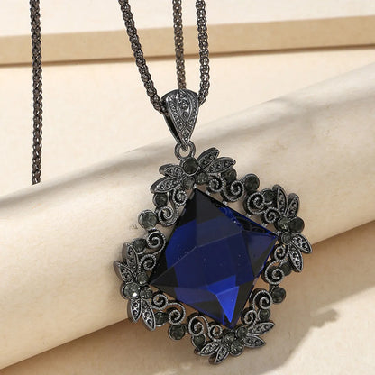 Vintage Style Color Block Alloy Glass Women's Pendant Necklace