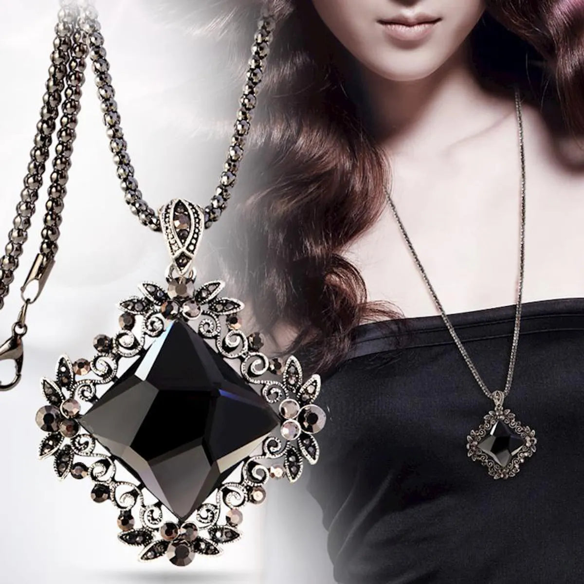 Vintage Style Color Block Alloy Glass Women's Pendant Necklace