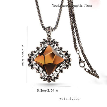 Vintage Style Color Block Alloy Glass Women's Pendant Necklace