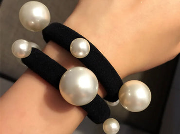 Vintage Style Color Block Artificial Pearl Handmade Hair Tie