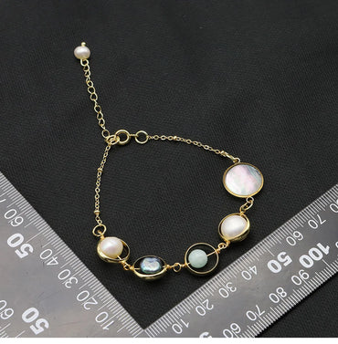 Vintage Style Color Block Freshwater Pearl Sterling Silver Plating 18k Gold Plated Bracelets