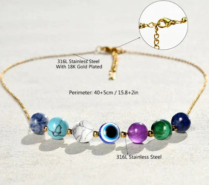 Vintage Style Color Block Stainless Steel Artificial Gemstones Natural Stone Gold Plated Pendant Necklace In Bulk