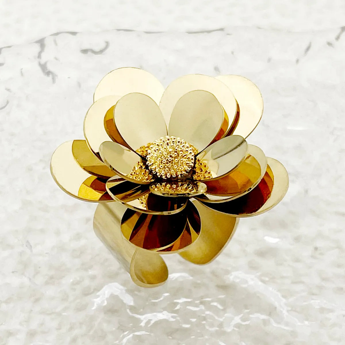 Vintage Style Commute Flower Stainless Steel Plating Gold Plated Open Rings