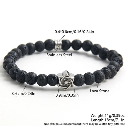 Wholesale Jewelry Vintage Style Commute Hexagram 304 Stainless Steel Natural Stone Beaded Handmade Bracelets