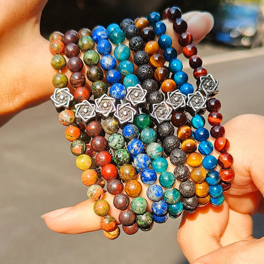 Wholesale Jewelry Vintage Style Commute Hexagram 304 Stainless Steel Natural Stone Beaded Handmade Bracelets