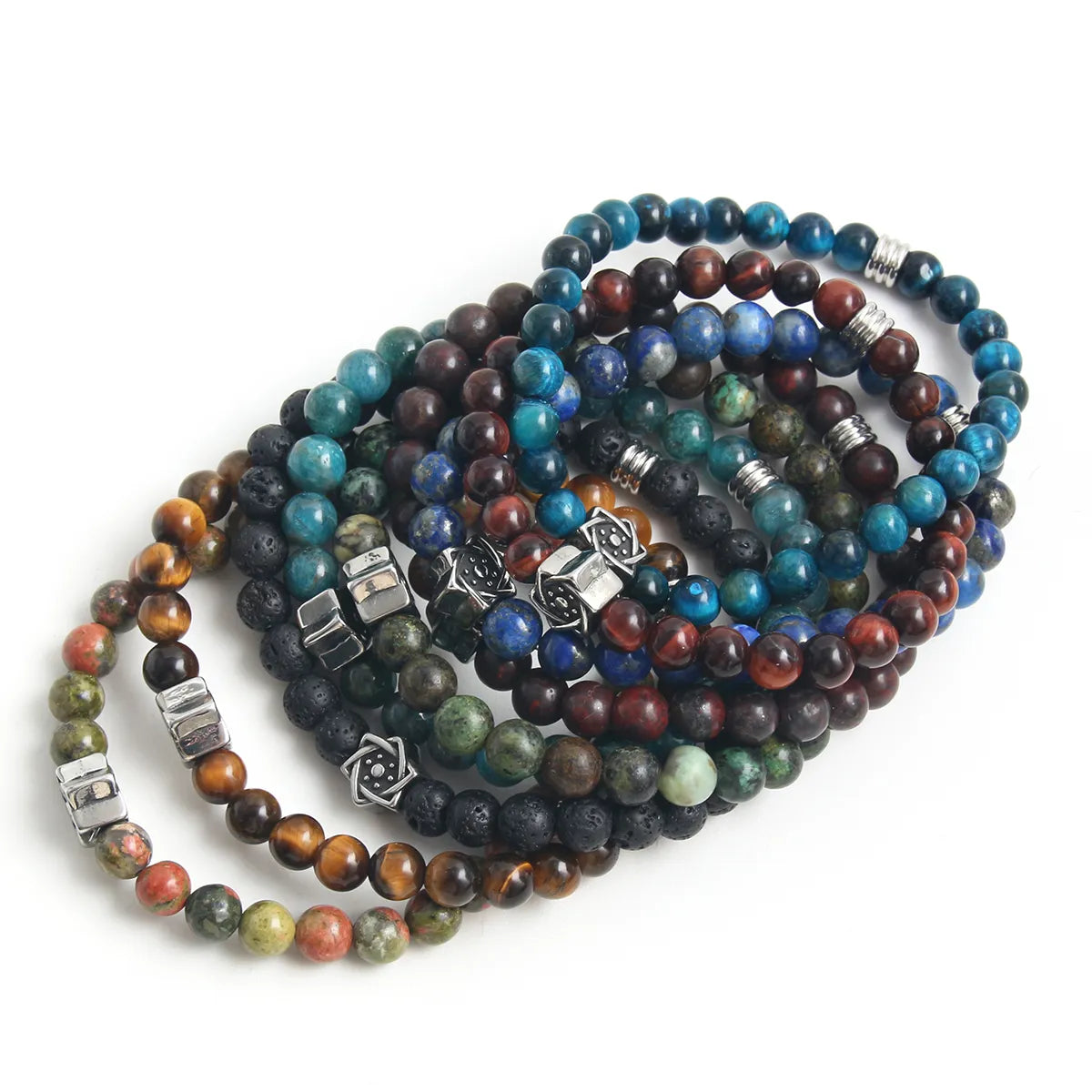 Wholesale Jewelry Vintage Style Commute Hexagram 304 Stainless Steel Natural Stone Beaded Handmade Bracelets