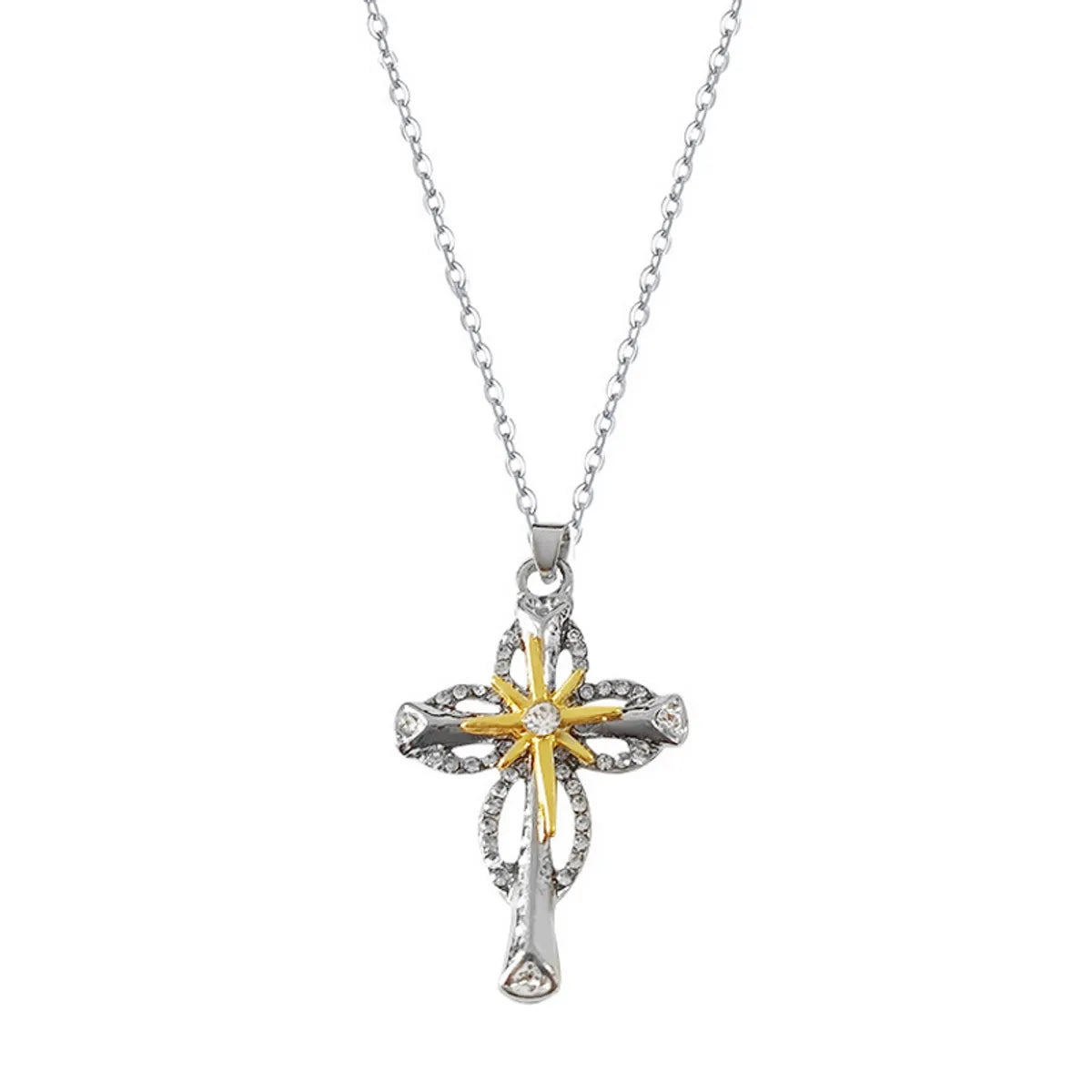 Vintage Style Cross Alloy Plating Silver Plated Women'S Pendant Necklace