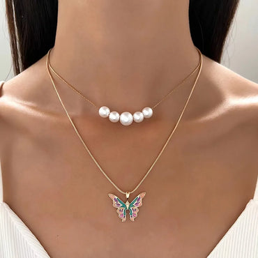 Vintage Style Cross Heart Shape Butterfly Zircon Alloy Wholesale Layered Necklaces