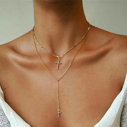 Vintage Style Cross Heart Shape Butterfly Zircon Alloy Wholesale Layered Necklaces