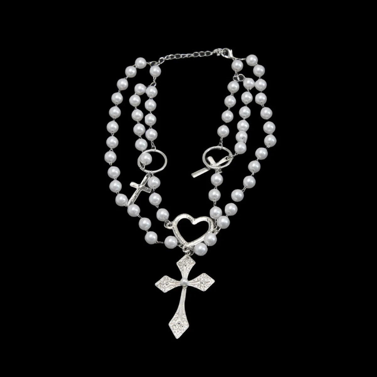 Vintage Style Cross Silver Plated Rhinestones Alloy Wholesale Layered Necklaces