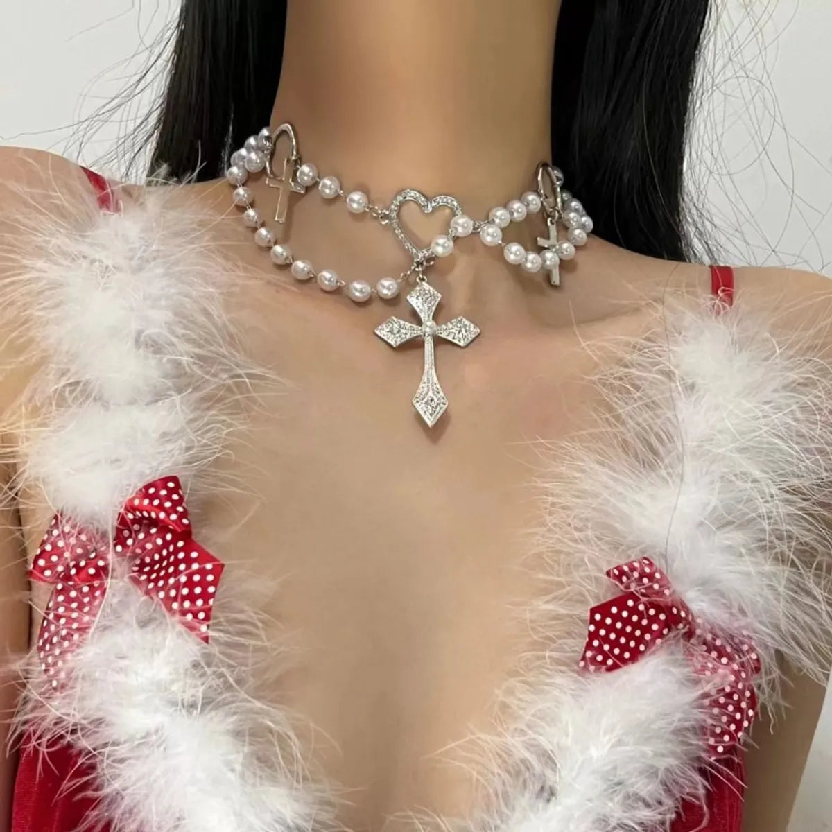 Vintage Style Cross Silver Plated Rhinestones Alloy Wholesale Layered Necklaces